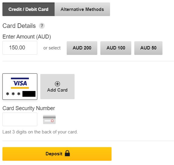 Depositing with Visa or Mastercard