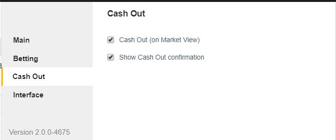 Cash Out Settings Tab